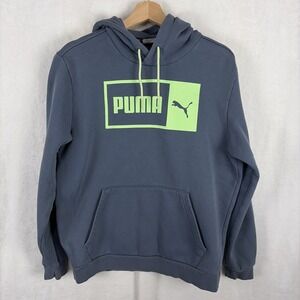 Puma Hoodie Hooded Sweatshirt Size Medium Big Logo Blue Green Front Pocket
